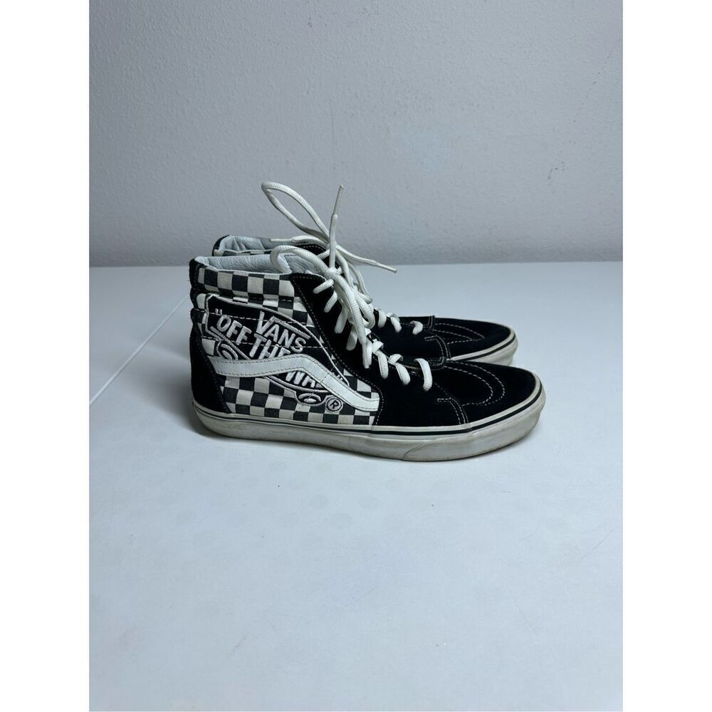 Vans SK8 Patch Hi Top Shoes Men’s Sz 9.5 Checker Embroidered Logo Black/White
